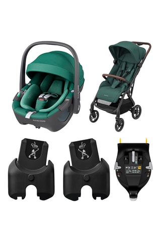 Poussette pliable Soho, Siège-auto Pebble 360, Base siège-auto FamilyFix 360 et Adaptateur pour nacelle