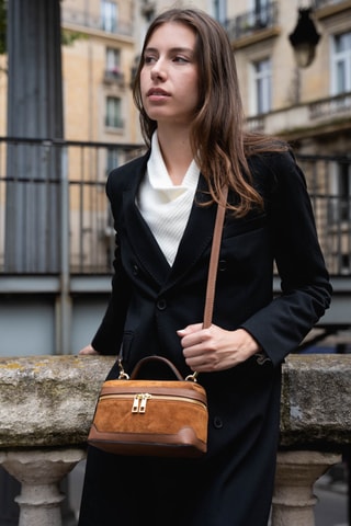 Sac bandoulière en nubuck Simos Suede - Camel