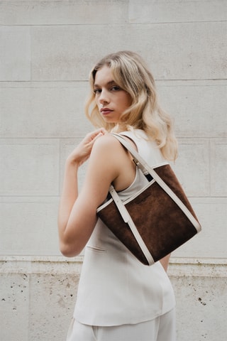 Sac porté épaule et pochette en cuir Olmo - Beige