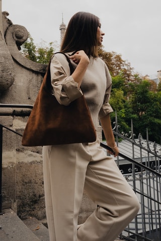 Sac porté épaule en nubuck Maldives - Marron