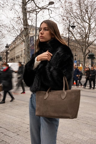 Sac à main en cuir Loche Suede - Taupe