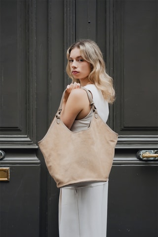 Sac porté épaule en nubuck Cedro - Taupe