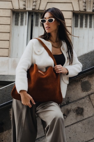 Sac porté épaule en nubuck Ori - Marron