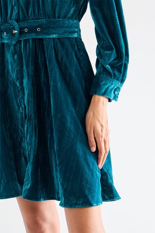 Robe chemise en velours - Bleu canard