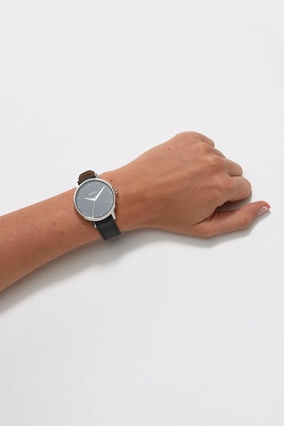 Montre à quartz en cuir Kensington - Noir et argenté