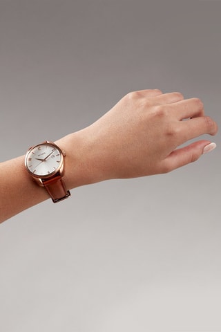 Montre à quartz en cuir Thalia - Marron et doré rose