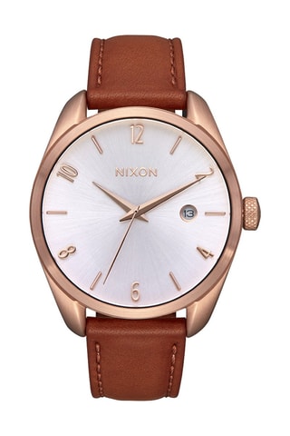 Montre à quartz en cuir Thalia - Marron et doré rose