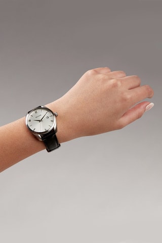 Montre à quartz en cuir Thalia - Noir et argenté