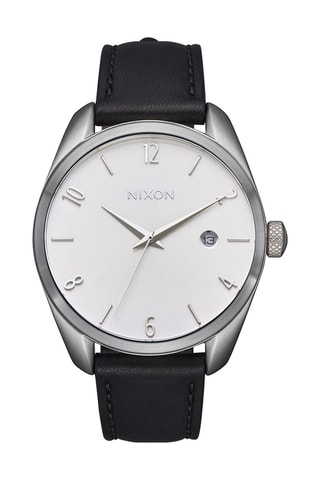 Montre à quartz en cuir Thalia - Noir et argenté