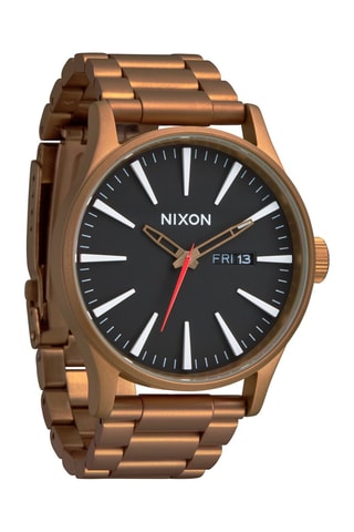Montre à quartz en acier Sentry - Marron et noir