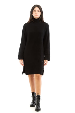 Vestido-camisola regular em lã e caxemira - Preto