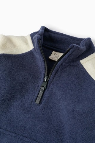 Fleece Sweater - Lichtbeige en Marineblauw