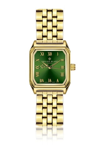 Leren en Doublé Zilver Ion Quartz Horloge met Diamant Olympe