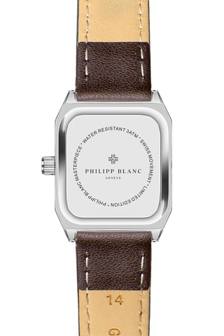 Leren en Doublé Zilver Ion Quartz Horloge met Diamant Olympe
