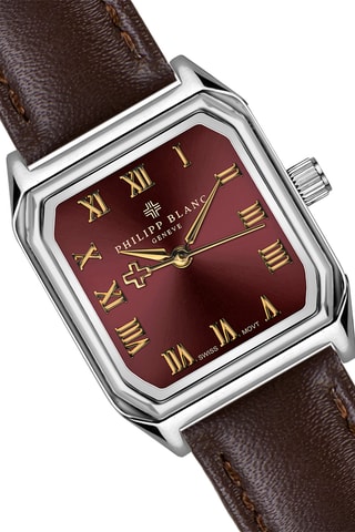 Leren en Doublé Zilver Ion Quartz Horloge met Diamant Olympe