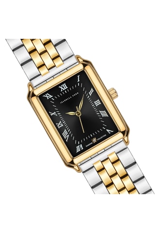 Set Leren en Zilver Doublé Ion, Doublé Geelgoud Ion en Diamanten Quartz Horloge en Armband Elene