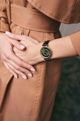 Leren Quartz Horloge met Diamant Nathalie