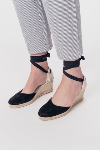 Espadrille compensée en en cuir Hopensia - Noir