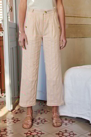 Pantalon 7/8 taille haute Pascaline - Orange et blanc