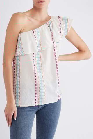 Top asymétrique Teophila - Blanc et bleu