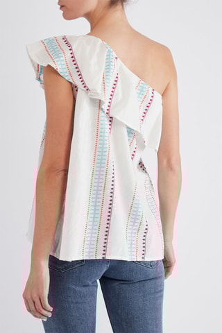 Top asymétrique Teophila - Blanc et bleu