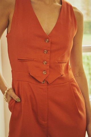Linnen Playsuit Trompe-l’oeil Yeline - Steenrood