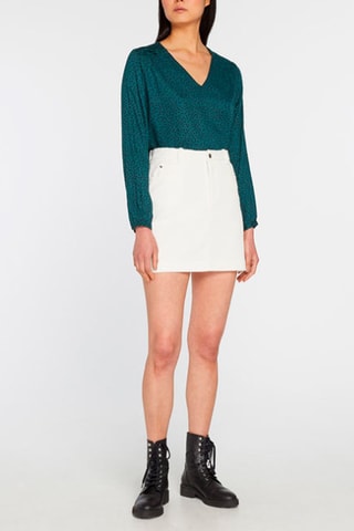 Ribfluwen Minirok Hoge Taille - Crèmekleurig