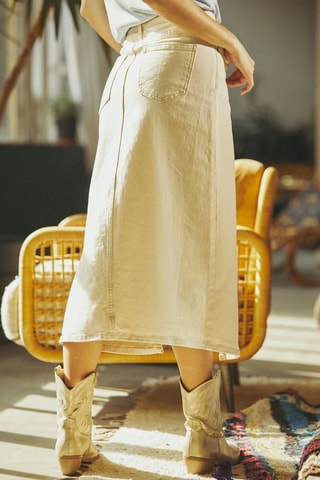 Jupe droite en jean taille haute Joceline - Beige