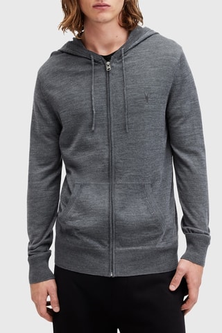 Sweat regular em lã com capuz - Azul-cinza