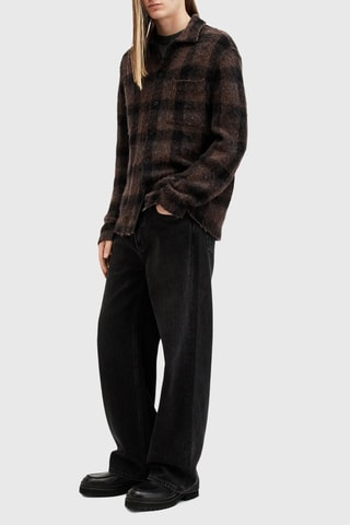 Sobrecamisa regular em lã e alpaca - Castanho e preto