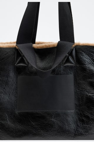 Mala shopper reversível em couro - Preto e castanho