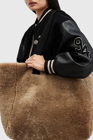 Mala shopper reversível em couro - Preto e castanho