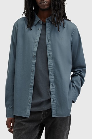 Camisa regular em algodão biológico - Azul-cinza