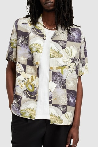 Camisa relaxed - Cinzento e bege