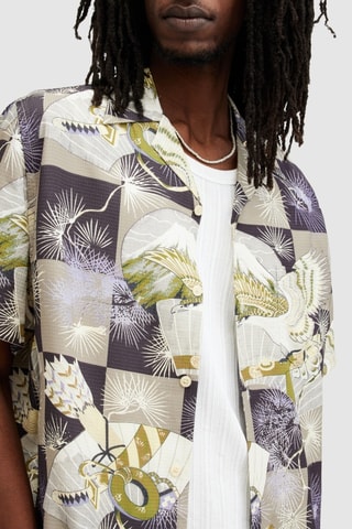 Camisa relaxed - Cinzento e bege