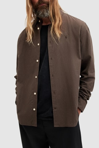 Camisa relaxed em algodão biológico - Castanho mesclado