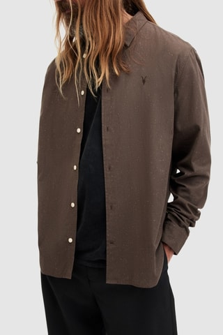 Camisa relaxed em algodão biológico - Castanho mesclado