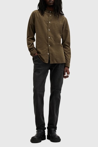 Camisa slim em algodão biológico - Castanho