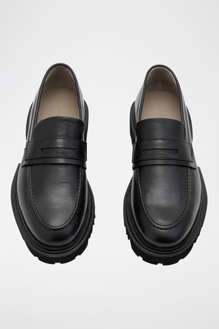 Mocassins com plataforma em couro - Preto