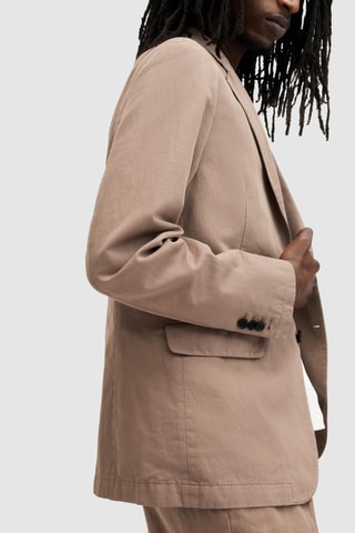 Blazer regular em linho - Castanho-claro