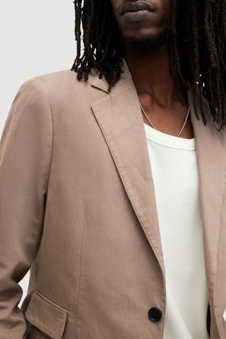 Blazer regular em linho - Castanho-claro