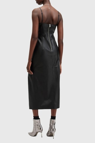Vestido justo em couro de cordeiro - Preto