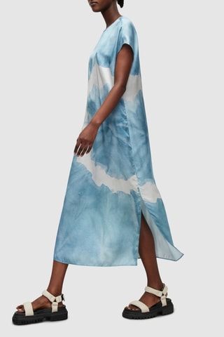 Vestido midi tie and dye em seda - Azul-claro
