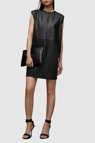 Vestido direito em couro de cordeiro - Preto