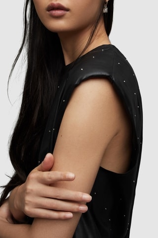 Vestido direito em couro de cordeiro - Preto