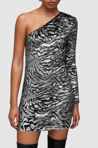 Vestido assimétrico - Prateado e preto