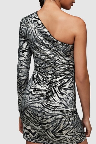 Vestido assimétrico - Prateado e preto