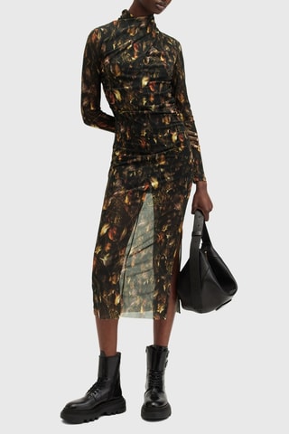 Vestido midi - Preto e castanho