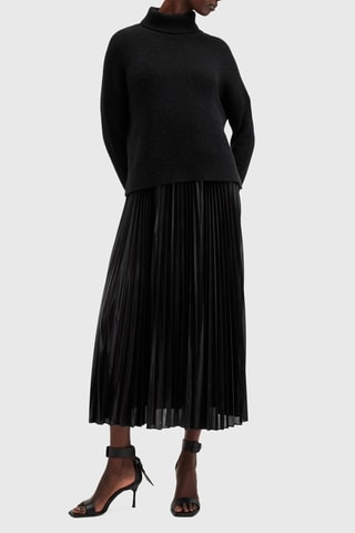 Vestido midi 2 em 1 em lã e alpaca - Preto