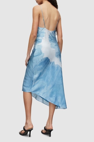Vestido assimétrico em seda tie and dye - Azul